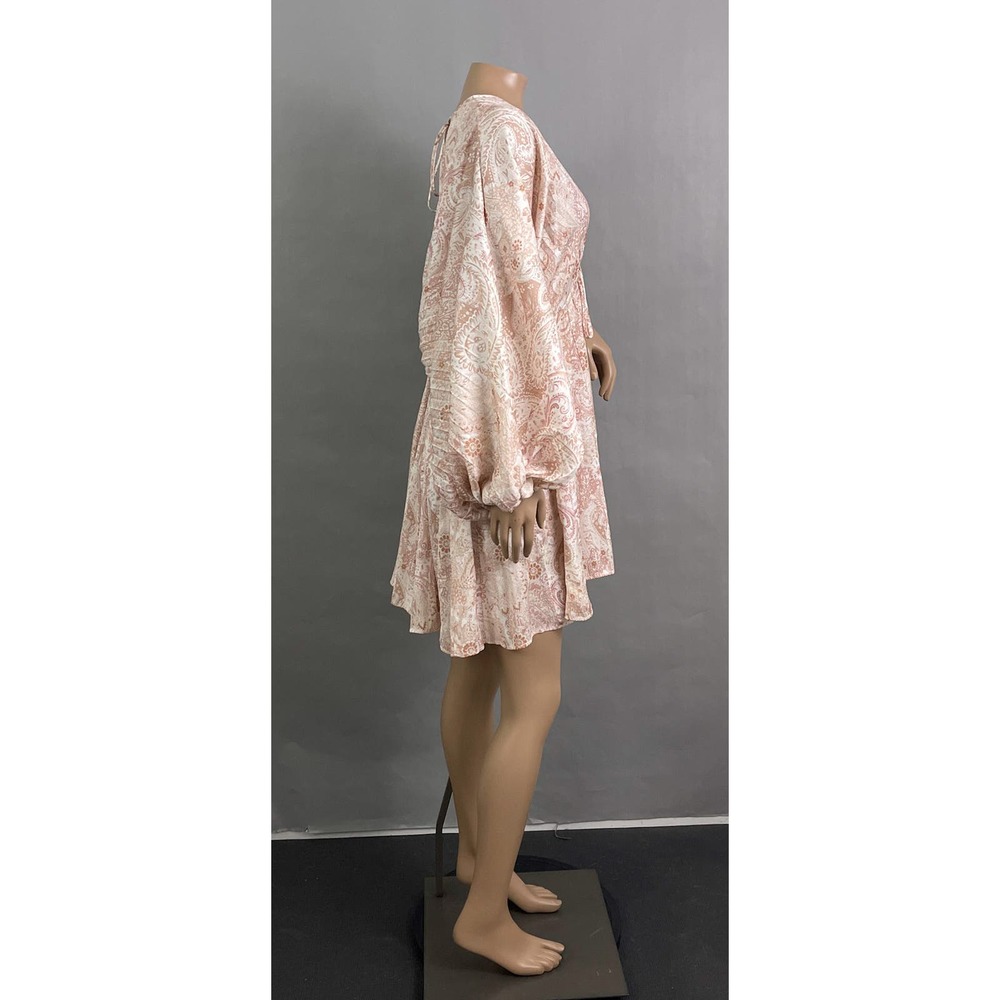 Free People Dress Women XS Arzel Mini Ivory Paisley Print Kimono Pleated Satin - Picture 11 of 15